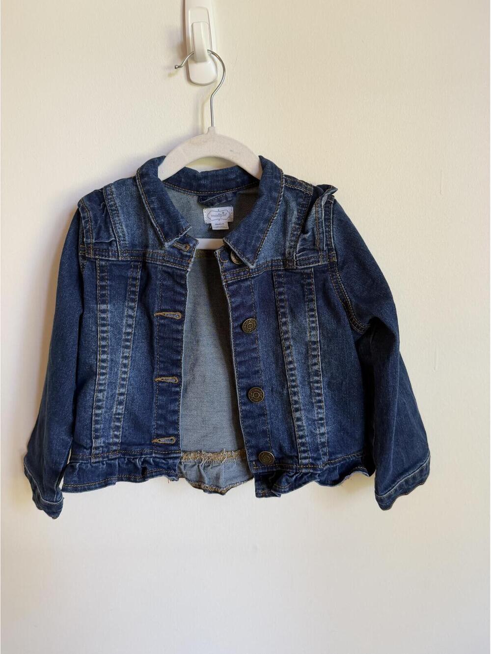 Mud Pie Dark Wash Denim Jacket 2T/3T Ruffle Trim Seamed Girls Cute Layering